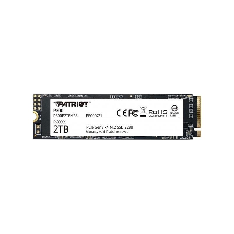 SSD|PATRIOT|P300|2TB|M.2|PCIE|NVMe|QLC|Write speed 1650 MBytes/sec|Read speed 2100 MBytes/sec|3.8mm|TBW 960 TB|P300P2TBM28