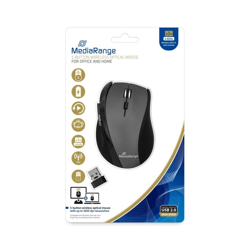 MOUSE USB OPTICAL WRL/BLACK/GREY MROS203 MEDIARANGE