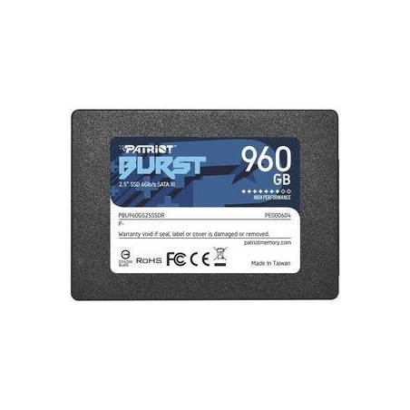 SSD|PATRIOT|Burst Elite|960GB|SATA 3.0|3D NAND|Write speed 320 MBytes/sec|Read speed 450 MBytes/sec|2,5"|TBW 400 TB|PBE960GS25SS