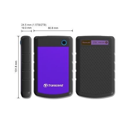 External HDD|TRANSCEND|StoreJet|2TB|USB 3.0|Colour Purple|TS2TSJ25H3P