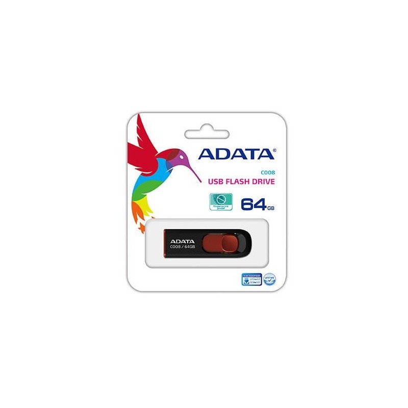 MEMORY DRIVE FLASH USB2 64GB/BLACK/RED AC008-64G-RKD ADATA