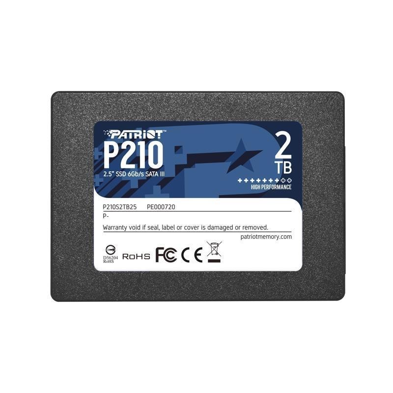 SSD|PATRIOT|P210|2TB|SATA 3.0|Write speed 430 MBytes/sec|Read speed 520 MBytes/sec|2,5"|TBW 960 TB|P210S2TB25