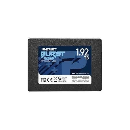 SSD|PATRIOT|Burst Elite|1.92TB|SATA 3.0|3D NAND|Write speed 320 MBytes/sec|Read speed 450 MBytes/sec|2,5"|TBW 800 TB|PBE192TS25S