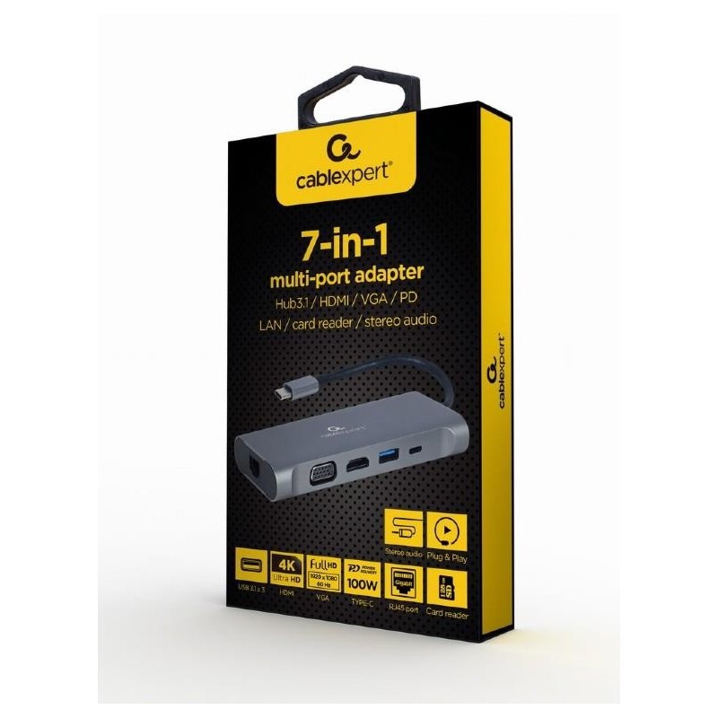 I/O ADAPTER USB-C TO HDMI/USB3/7IN1 A-CM-COMBO7-01 GEMBIRD