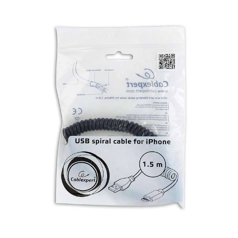 CABLE LIGHTNING TO USB2 1.5M/SPIRAL CC-LMAM-1.5M GEMBIRD