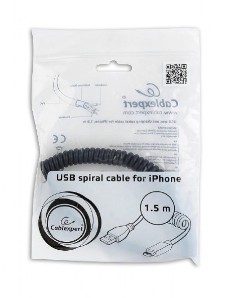 CABLE LIGHTNING TO USB2 1.5M/SPIRAL CC-LMAM-1.5M GEMBIRD