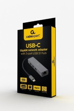 I/O ADAPTER USB-C TO LAN RJ45/USB HUB A-CMU3-LAN-01 GEMBIRD