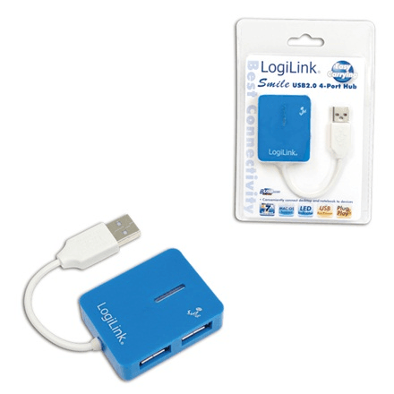 LogiLink Smile UA0136 USB hub, 4 × USB 2.0, blue