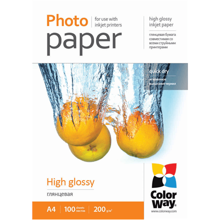 ColorWay glossy photo paper, A4, 200 g/m², 100 sheets