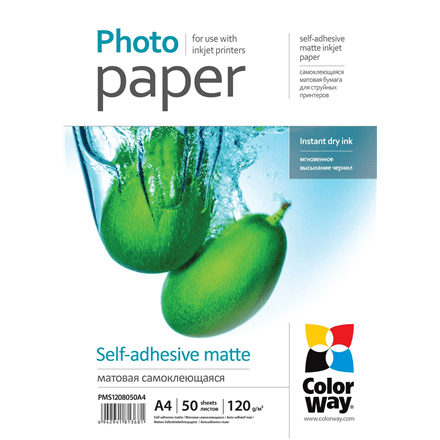 ColorWay self-adhesive matte photo paper, A4, 120 g/m², 50 sheets