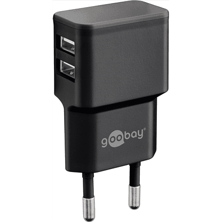 Сетевое зарядное устройство Goobay Dual USB, 2x USB-A, 2,4 А, чёрный, 44951