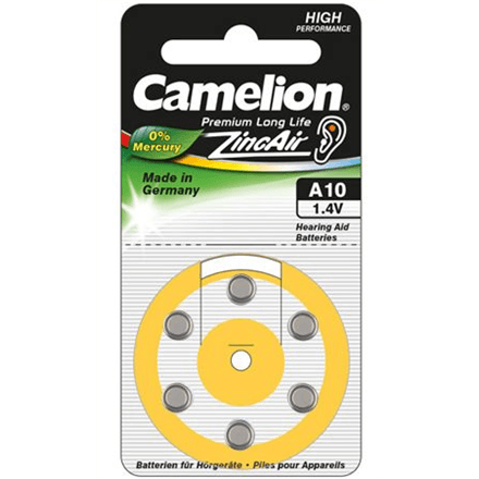 Дисковые батарейки Camelion A10, воздушно-цинковые, 6 шт.