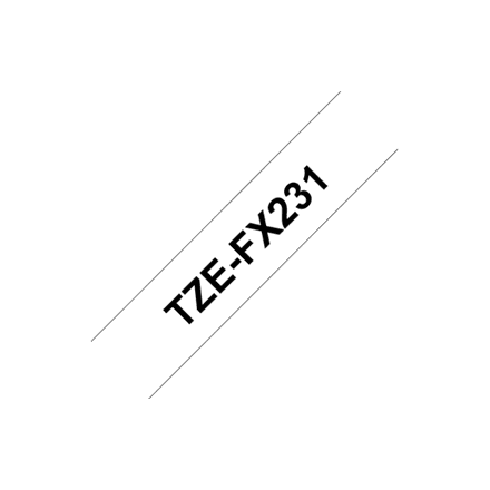 Brother TZe-FX231 painduv lamineeritud lint, 12 mm, must kiri valgel, 8 m