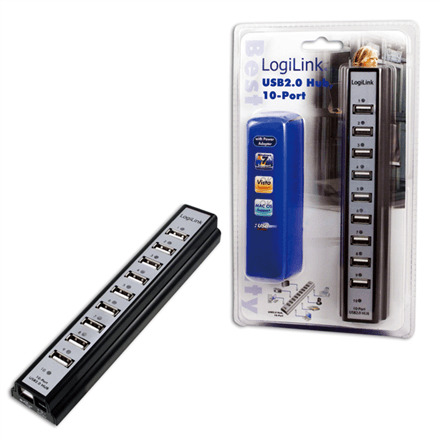 USB-хаб LogiLink UA0096, USB 2.0, 10 портов, с блоком питания