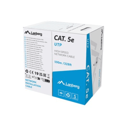 Кабель витая пара Lanberg Cat 5e U/UTP CU, бухта 100 м, серый