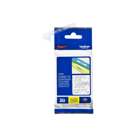 Brother TZe-135 lamineeritud lint, 12 mm, valge kiri läbipaistval, 8 m