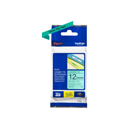 Brother TZe-731 lamineeritud lint, 12 mm, must kiri rohelisel, 8 m