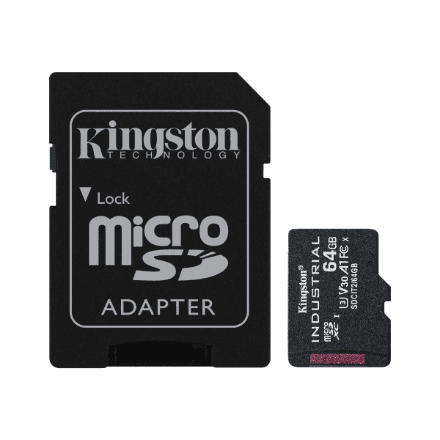 MicroSD-mälukaart Kingston Industrial, 64 GB, SD-adapteriga