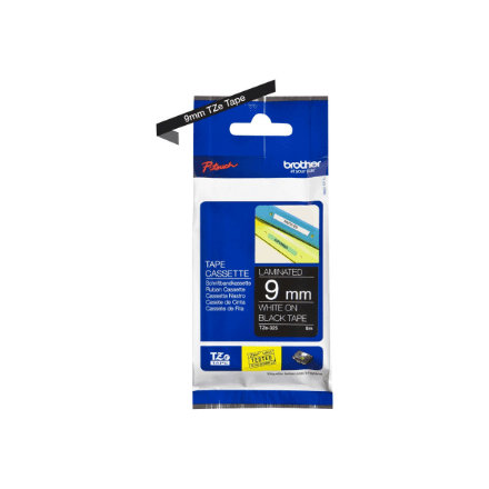 Brother TZe-325 lamineeritud lint, 9 mm, valge kiri mustal, 8 m