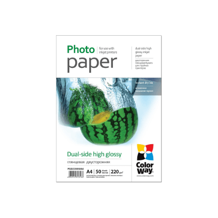 ColorWay double-sided glossy photo paper, A4, 220 g/m², 50 sheets