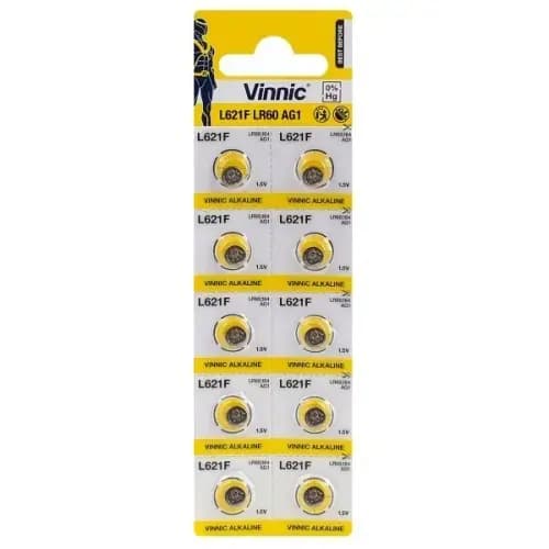 Nööppatareid Vinnic AG1 (LR60), leeliselised, 1,5 V, 10 tk