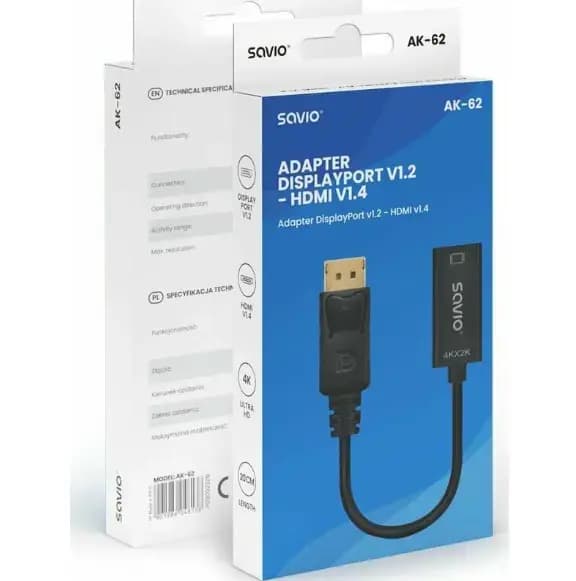 Savio AK-62 DisplayPort to HDMI adapter, 4K