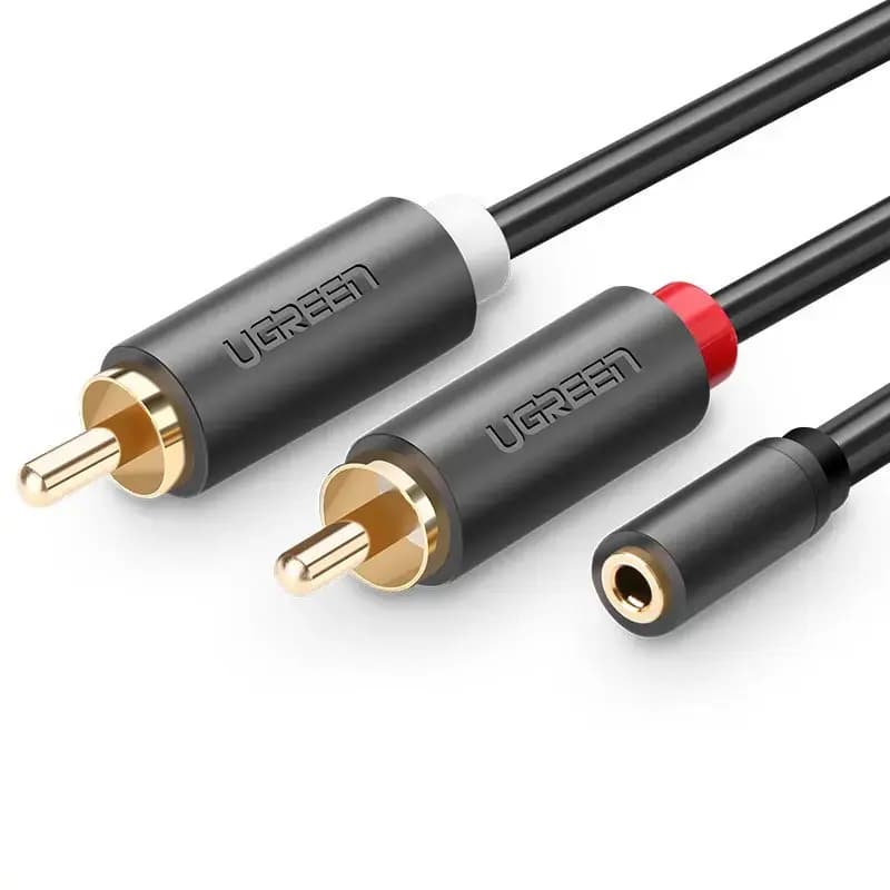 Helikaabel Ugreen AV102 3,5 mm – 2 × RCA, 0,25 m, must