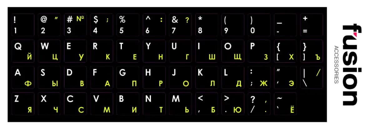 Fusion RU/ENG laminated keyboard stickers, yellow