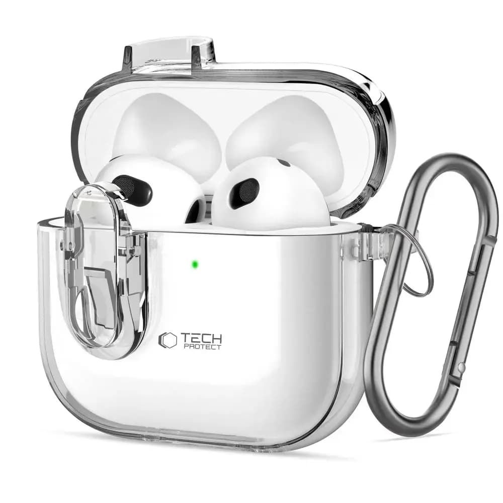 Kaitseümbris Tech-Protect Slim Hook AirPods 4 jaoks, läbipaistev