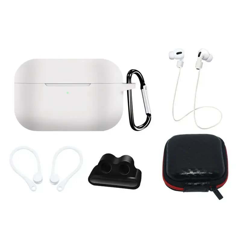 Silikoonümbris Fusion AirPods 1/2 jaoks, lisatarvikutega, valge