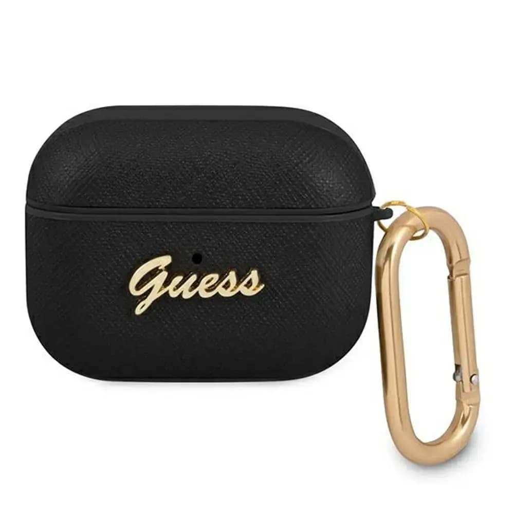 Ümbris Guess Saffiano Script Metal AirPods Pro jaoks, must