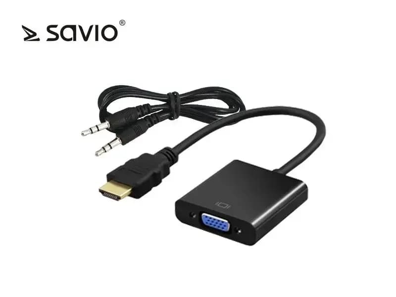 Savio CL-23/B HDMI to VGA + 3.5 mm adapter, 0.2 m, black