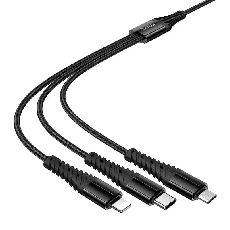 3-in-1 kaabel USB-A – Lightning / USB-C / Micro USB Hoco X123, 1 m, must