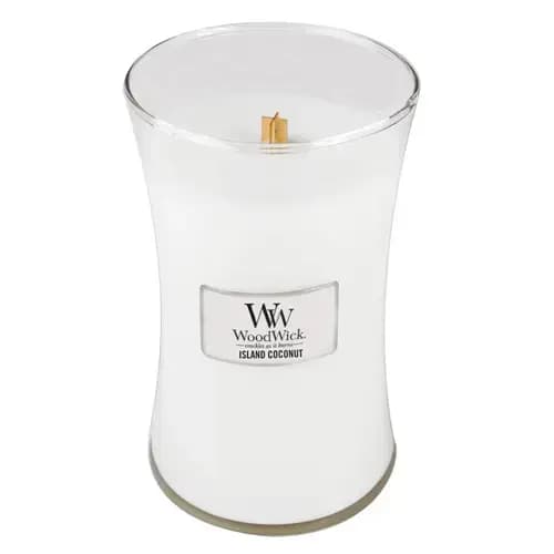 Lõhnaküünal WoodWick Island Coconut puittahiga, 610 g
