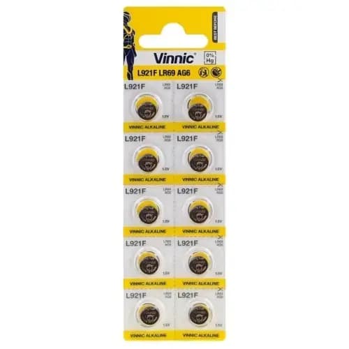 Vinnic AG6 (LR69) alkaline button batteries, 1.5 V, 10-pack