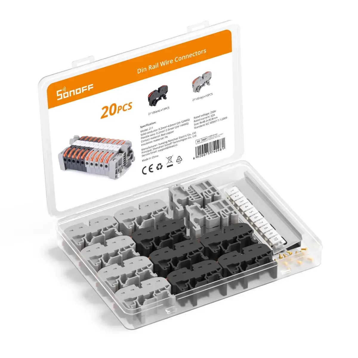 Sonoff 211 DIN rail wire terminal set