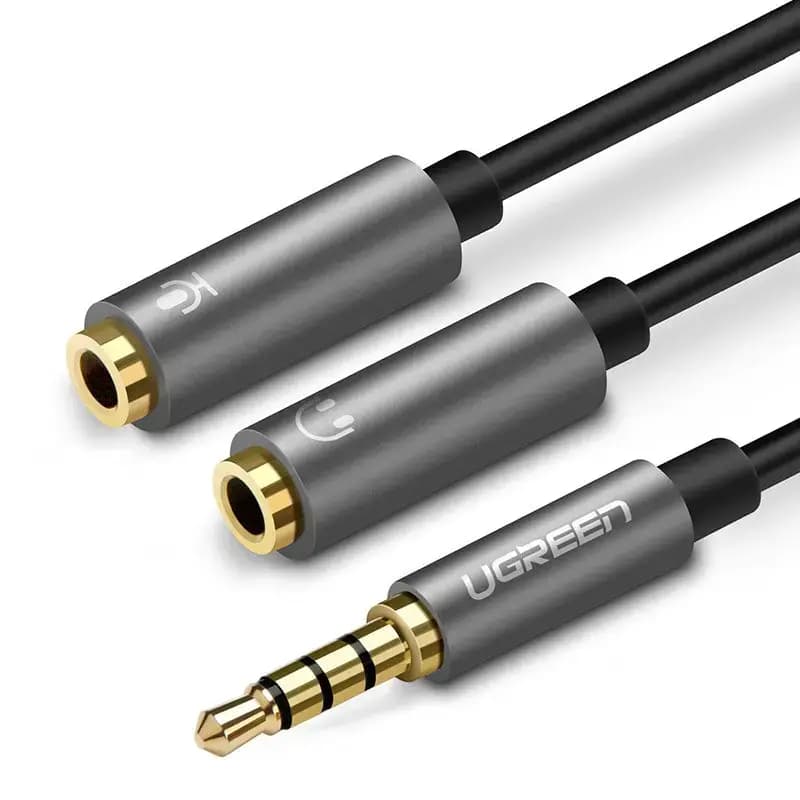 Peakomplekti jaotur Ugreen AV141, 3,5 mm – 2 × 3,5 mm, tumehall