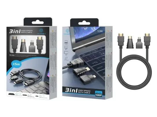 Techancy 3-in-1 HDMI video cable, 1.5 m, black