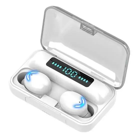 Fusion F9+ wireless earbuds, Bluetooth 5.1, 1200 mAh case, white