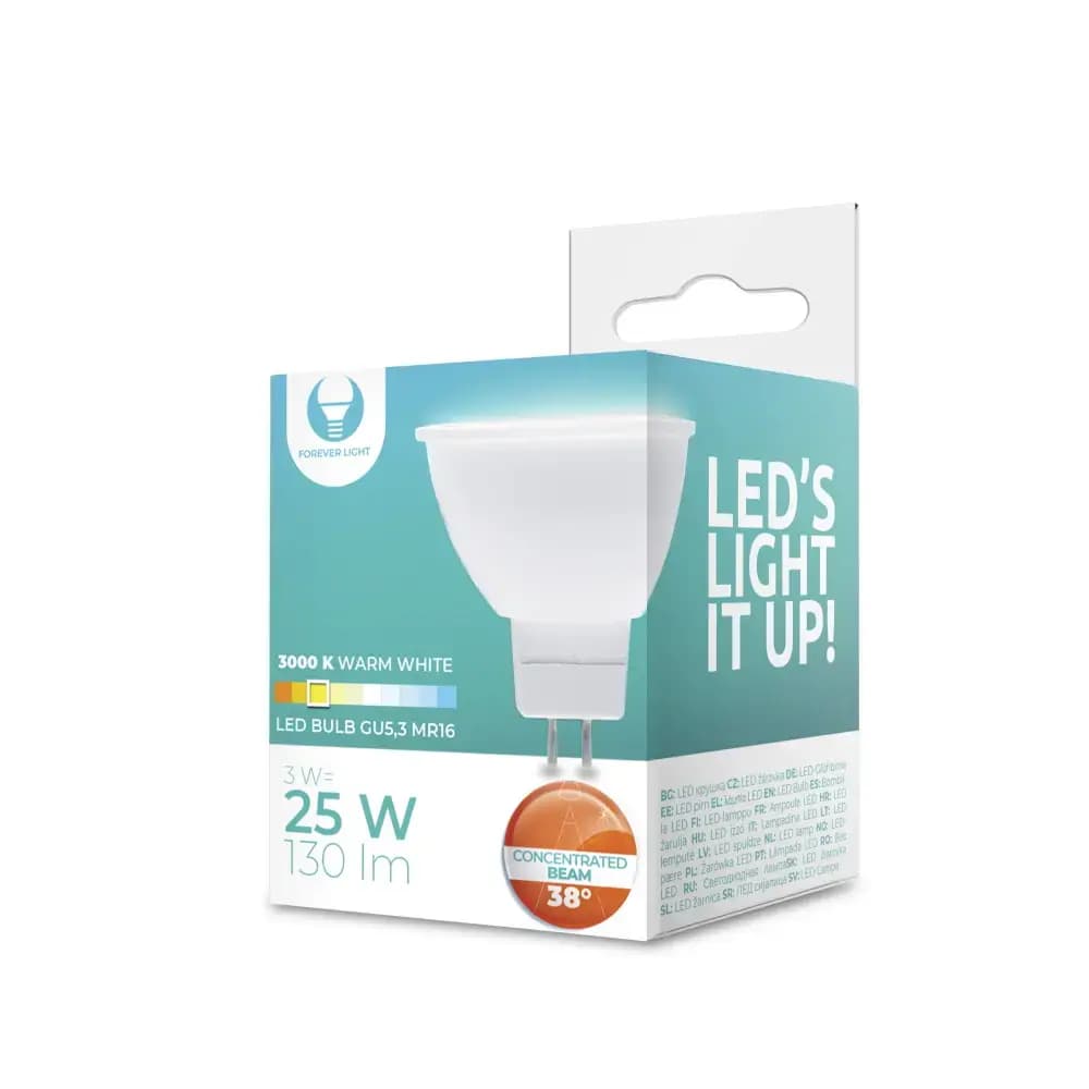 Forever Light GU5.3 LED bulb, 3 W, 12 V, 3000 K, 38°