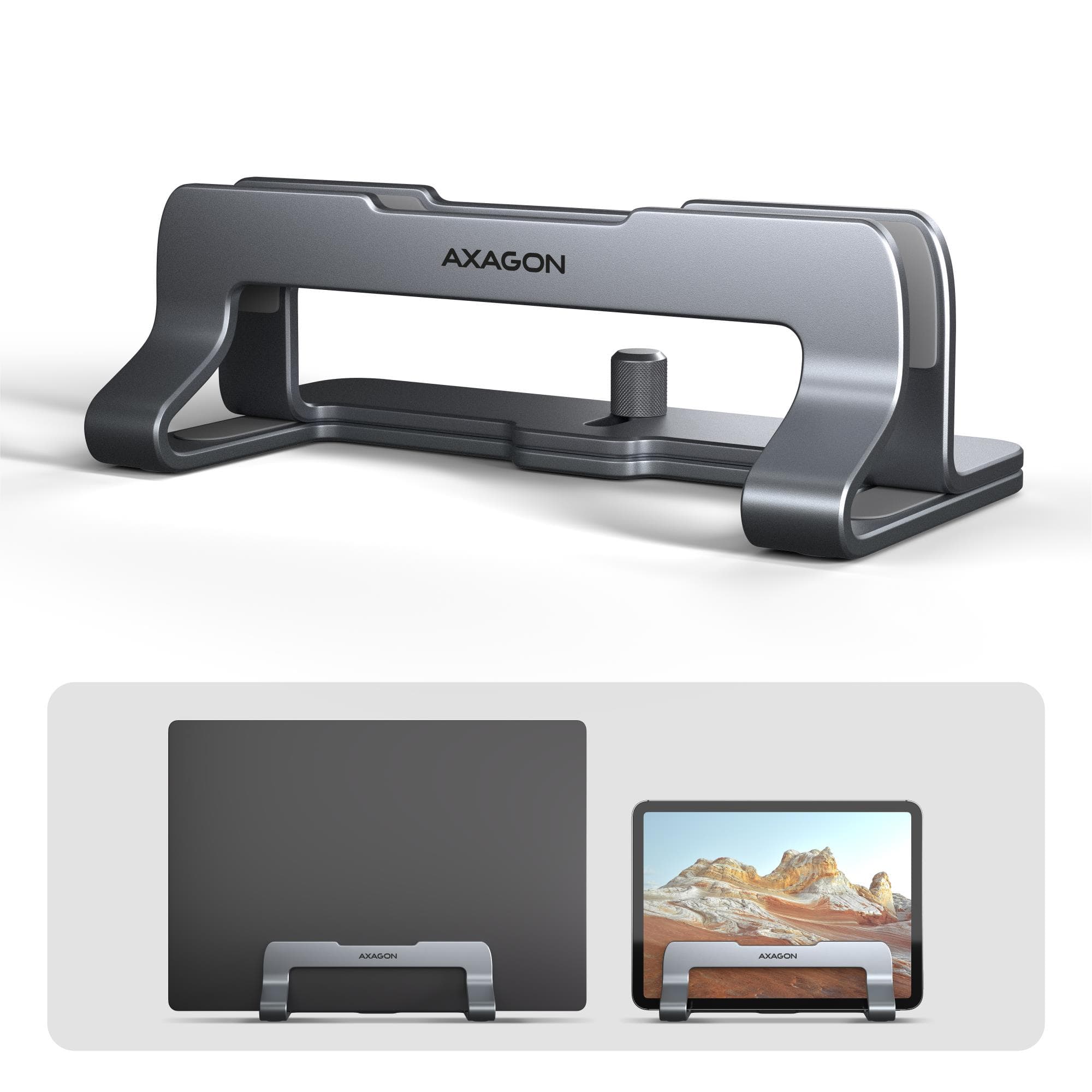 AXAGON STND-VG Vertical Laptop Stand 10-17.3" Grey Aluminum