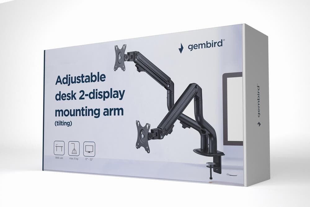Gembird MA-DA2-02 dual monitor desk mount, 17–32″, 8 kg per screen