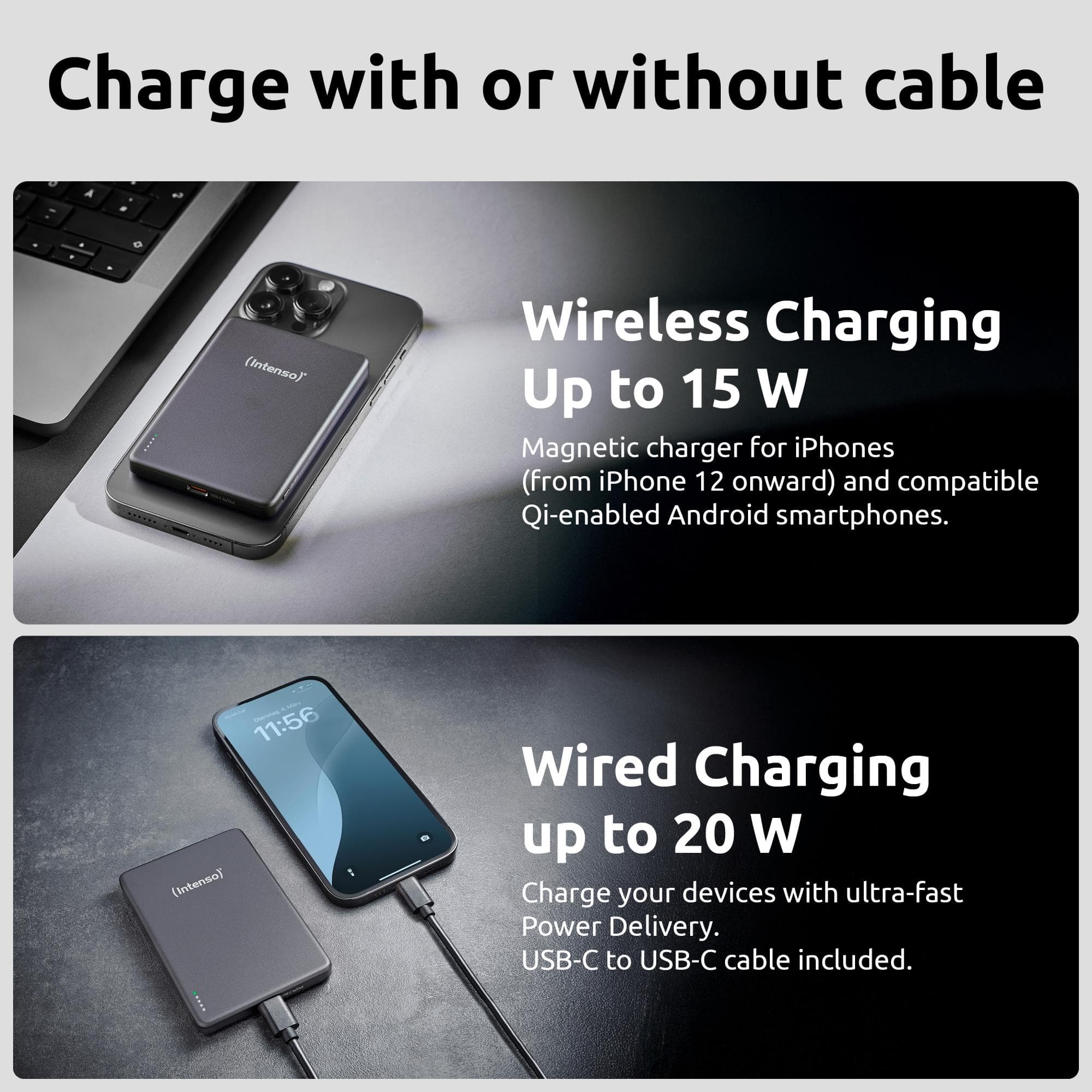 Магнитный повербанк Intenso MW5000, 5000 мАч, MagSafe, серый