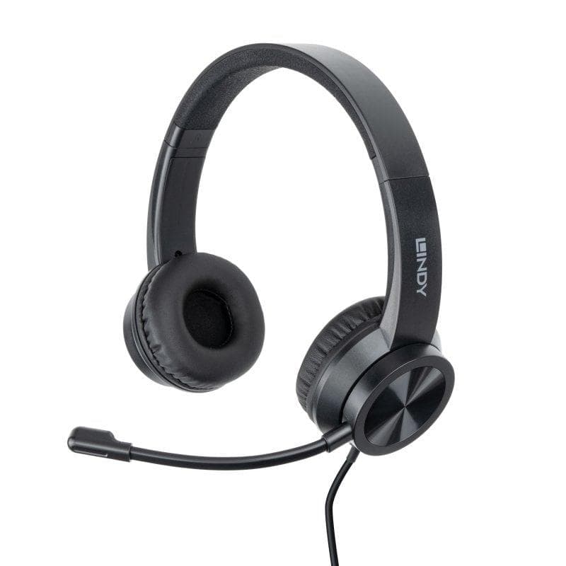 Lindy 20439 USB-C office headset with USB-A adapter, black