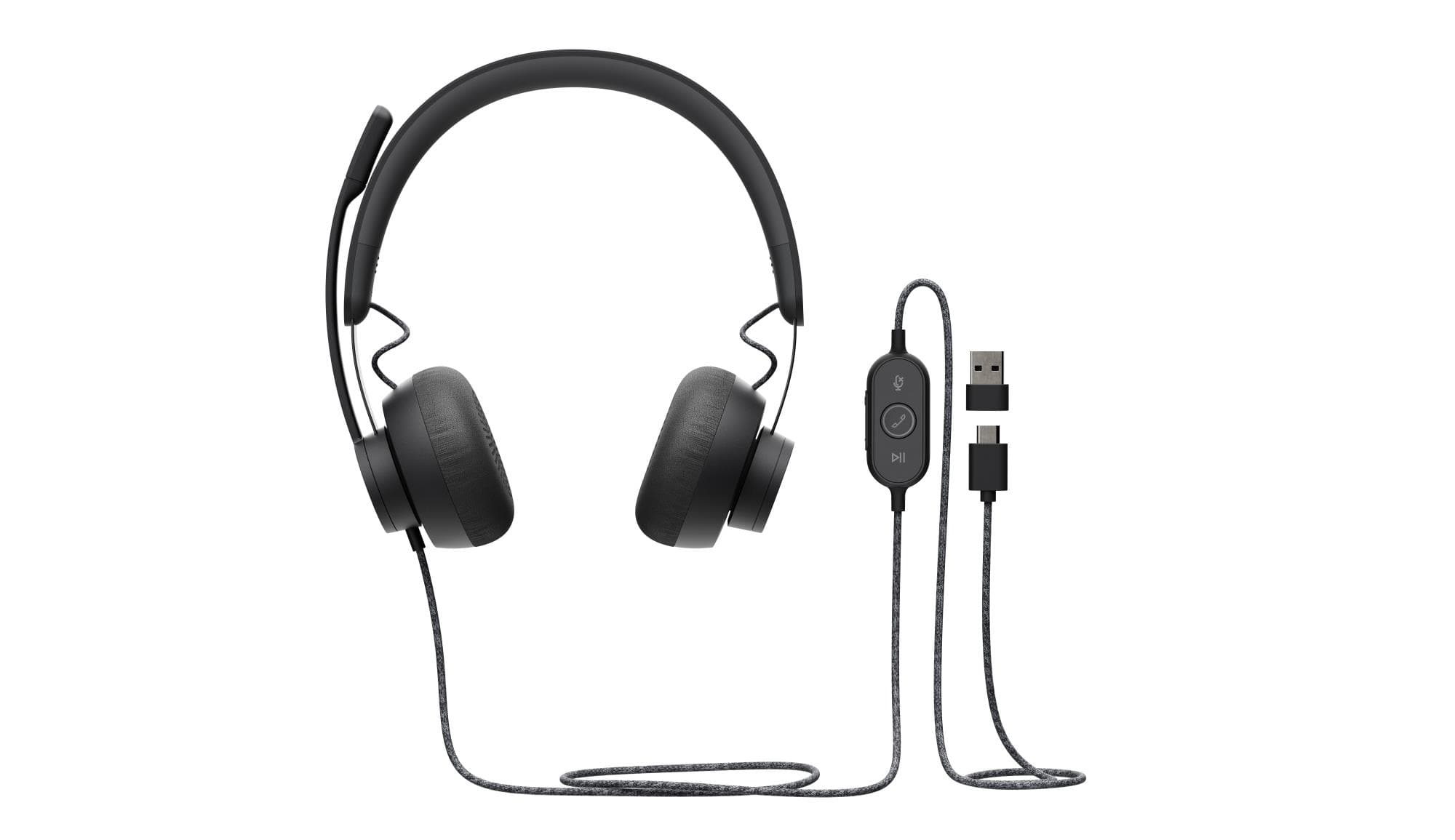Logitech Zone Wired UC headset, USB-C with USB-A adapter, graphite