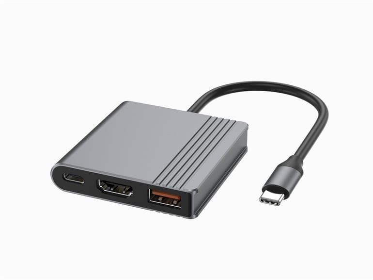 Переходник USB-C Gembird 3 в 1, HDMI + USB + USB-C PD, A-CM-COMBO3-05