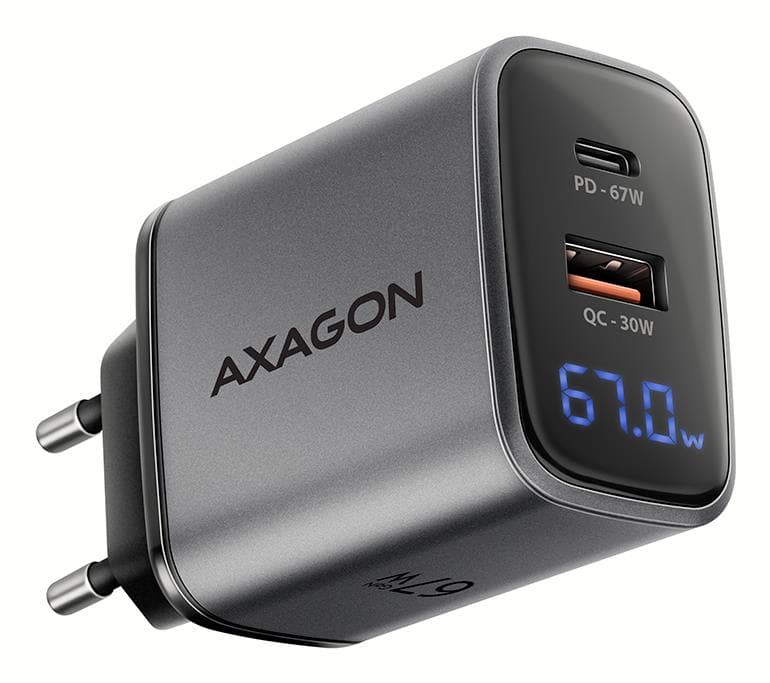 Axagon 67W USB-C GAN Dual Port Wall Charger Black