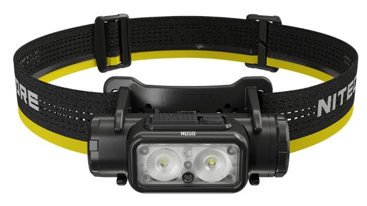 Pealamp Nitecore NU50, 130 m valgusvihk, IP68, laetav, must/kollane