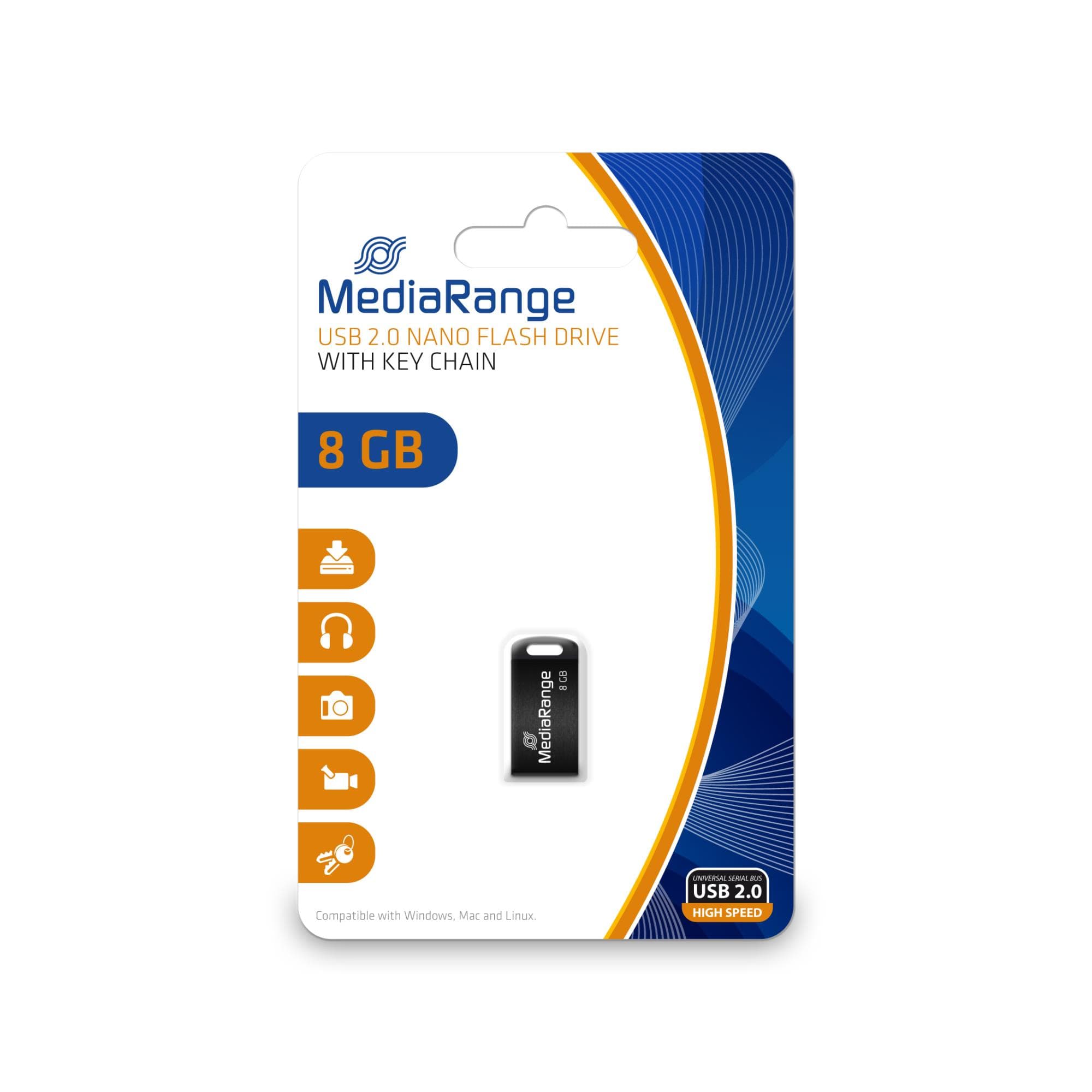 Mälupulk MediaRange MR920 8 GB, USB 2.0, must