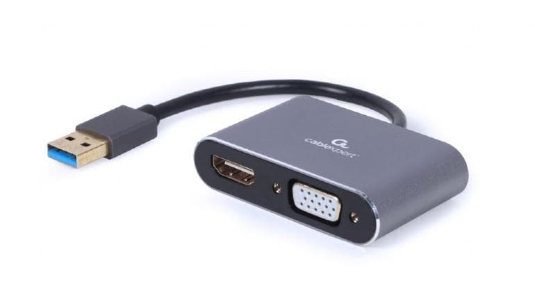 Переходник Gembird USB → HDMI + VGA, A-USB3-HDMIVGA-01, серый